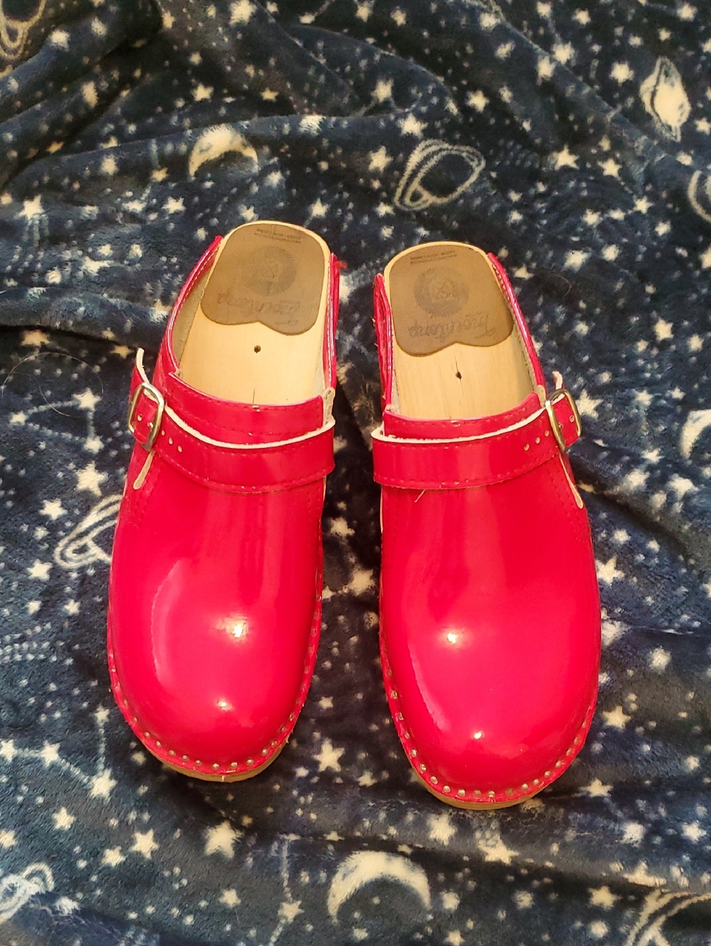 Bright Red Women's Leather Mules with Buckle Strap